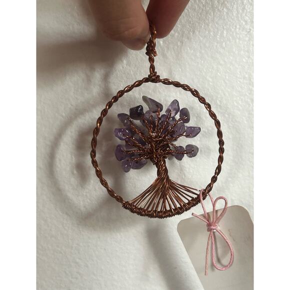 Handmade Wirewrapped Copper and Amethyst Crystal Tree of life 3.5x2” Wall Decor - Picture 5 of 5